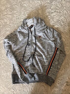 PINK Victoria's Secret Heather Gray Zip Hoodie with Orange Trim